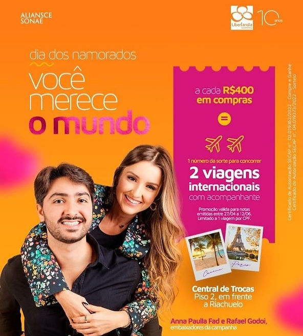 Uberlândia Shopping celebra o amor com sorteio de duas viagens para o exterior