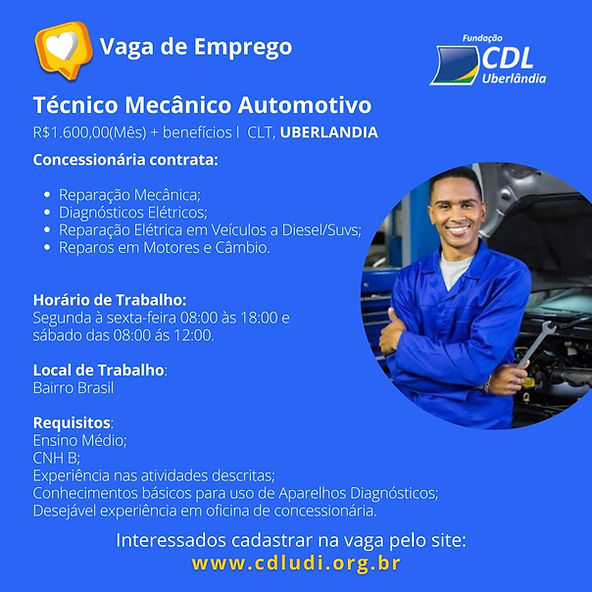 Fundação CDL Uberlândia seleciona candidato na área Mecânica