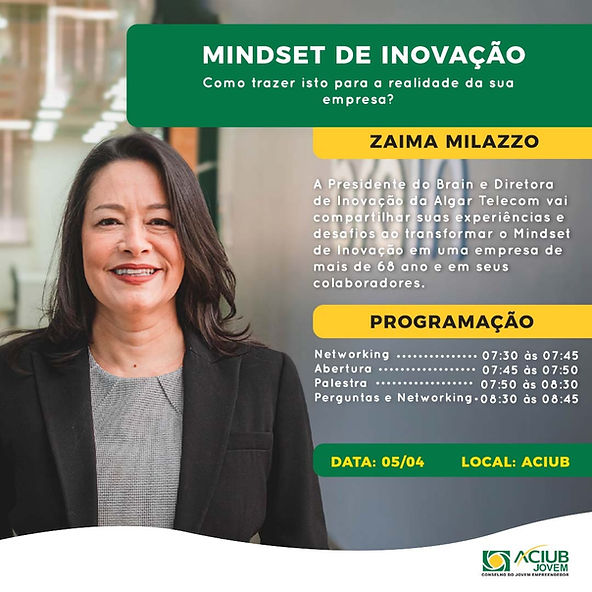Aciub Jovem promove bate-papo sobre mindset de inovação com Zaima Millazo