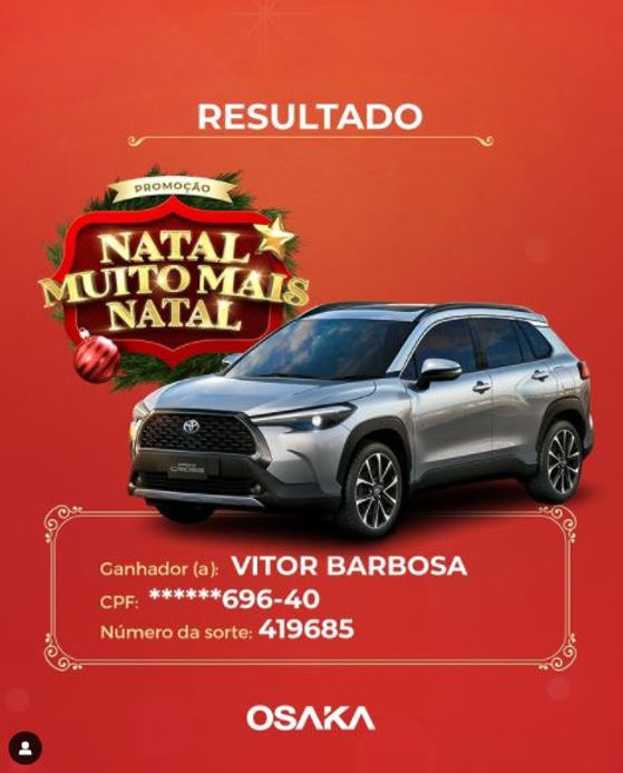 Uberlândia Shopping divulga ganhador do Corolla Cross XRE 0KM