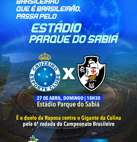 Prefeitura autoriza partida entre Cruzeiro e Vasco no Estádio Parque do Sabiá