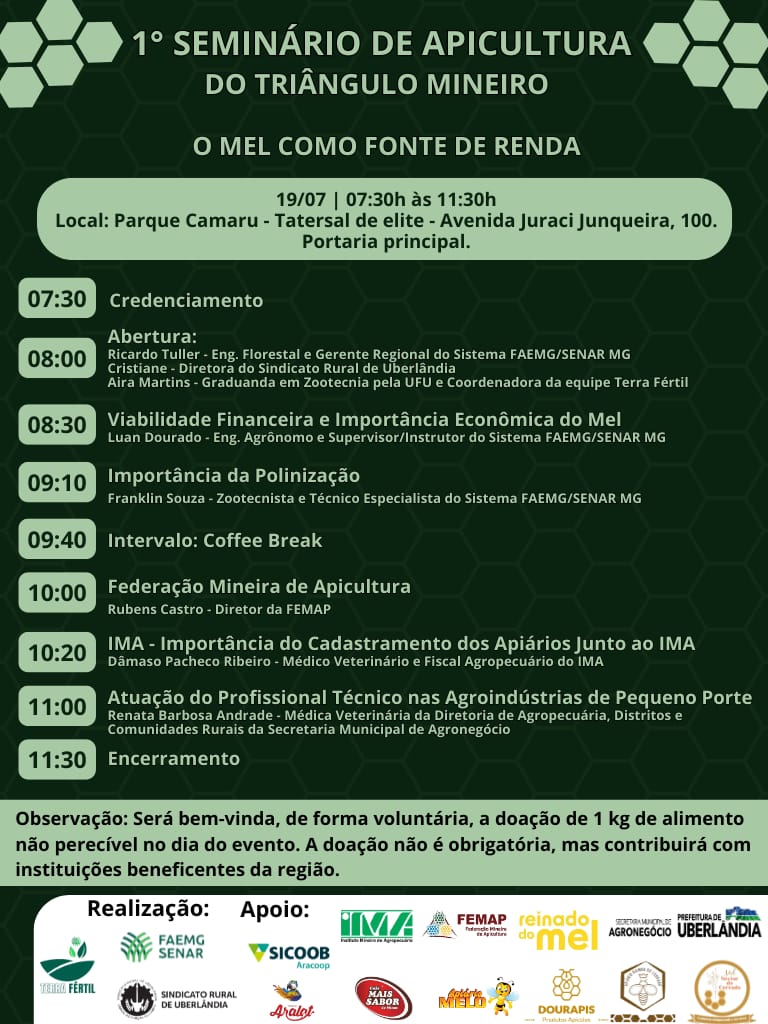 Uberlândia recebe 1º Seminário de Apicultura do Triângulo Mineiro