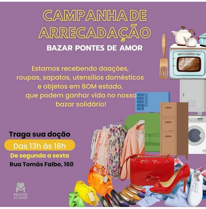 Pontes de Amor promove campanha de arrecadação para fortalecer bazar solidário em Uberlândia